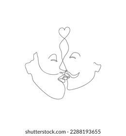 Happy kissing men drawn in one line. Sketch. Continuous line drawing men in love. Vector illustration in minimalist style.