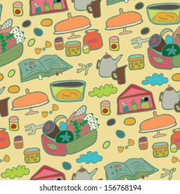 happy kitchen beige seamless pattern