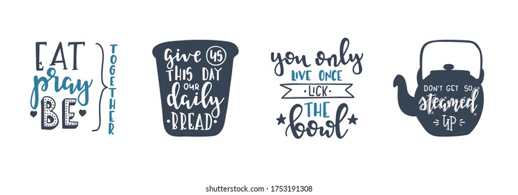 Happy kitchen drawn typography poster. Conceptual handwritten phrase Home and Family T shirt hand lettered calligraphic design. Inspirational vector