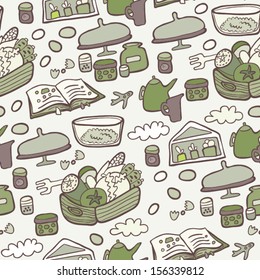 happy kitchen green and gray seamless pattern