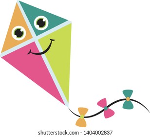 Una cometa feliz con tres bonitos arcos que son coloridos, vectoriales, dibujos de color o ilustración.