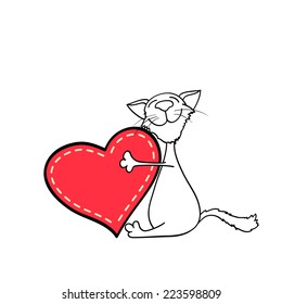 happy kitten hugging a heart