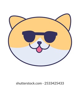 Gatito feliz. Cara del gato sonriente de moda en gafas. Imagen para el diseño de tienda de mascotas o clínica veterinaria. Vector plano simple aislado en el fondo blanco