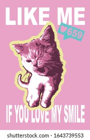 Happy kitten winks. Like me, if you love my smile. Vector illustration