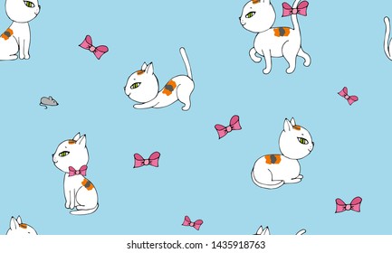 happy kitty and bows seamless pattern