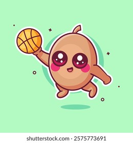 happy kiwi fruit character mascot playing basketball isolated cartoon