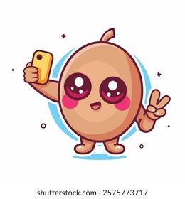 happy kiwi fruit character mascot taking a selfie with a smartphone isolated cartoon 