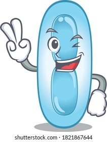 Happy klebsiella pneumoniae cartoon design concept show two fingers