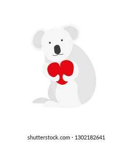 Happy koala bear holding red heart on it paws - Vector Illustration