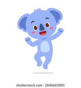 Happy Koala Character Jumping with Joy and Smiling on White Background in Cartoon Style