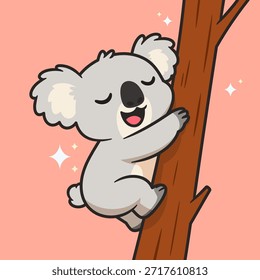 Feliz Koala escalando um tronco de árvore