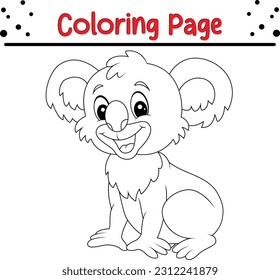 Happy Koala coloring page for kids. baby animal coloring book page.