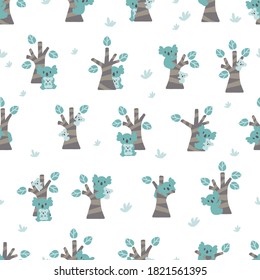 Happy Koala Forest Garden Cute Animal Vector Seamless Pattern for Apparel and Background Design