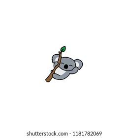 Happy koala on a branch cartoon icon, vector illustration