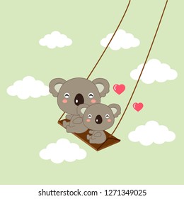 Happy koala riding on a swing.vector illustration
