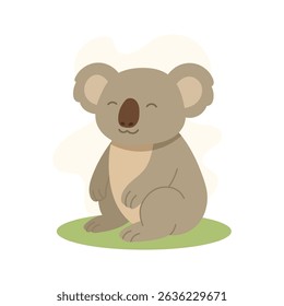 Happy koala sitting on grass with calm smile, koala cartoon adds soft and friendly touch to wildlife education, kids content, and animal designs.