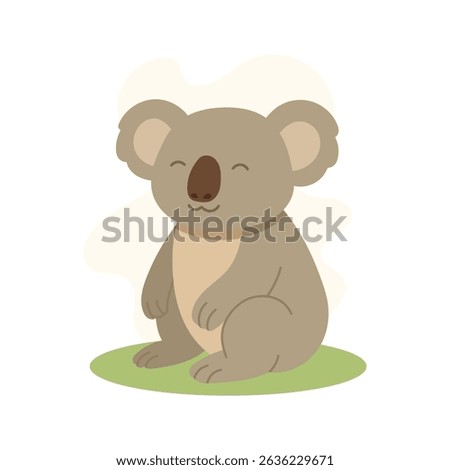 Happy koala sitting on grass with calm smile, koala cartoon adds soft and friendly touch to wildlife education, kids content, and animal designs.