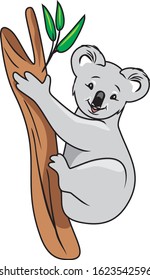 Happy koala is sitting on a tree. Vector