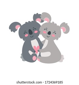 Feliz koalas abrazándose. Ilustración vectorial en un estilo plano lindo