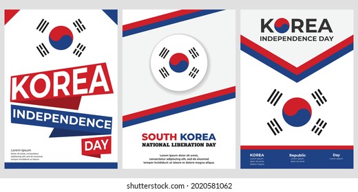 Happy Korea Republic Independence Day. Set of 3 simple Background Vector Illustration Flat Style. Suitable for poster, cover, web, social banner, or flyer