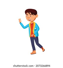feliz niño coreano tomando el dispositivo del vector de caricatura de la tienda. feliz niño coreano tomando el dispositivo del estante de la tienda. ilustración de dibujos animados planos aislados
