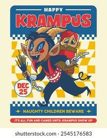 Happy Krampus Retro Cartoon Illustration Design