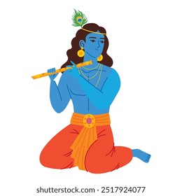 happy krishna with bansuri instrument isolated