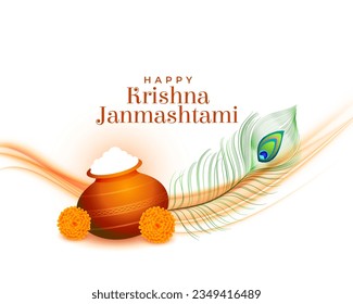 happy krishna janamashtami festival wishes card design vector