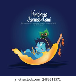 Happy Krishna Janmashtami, baby Krishna mit Lord Krishna spielen Flöte Vektorgrafik