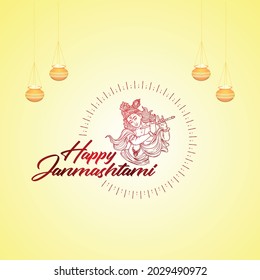 Happy Krishna Janmashtami Creative Illustration, Krishan, Poster, Offer, Peacock Feather, Tag, Sticker, Logo Design, Symbol, Sign, Traditional Unit, Indian festival of Krishna Janmashtami celebration
