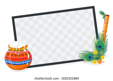 Happy Krishna Janmashtami festival card or frame Background.