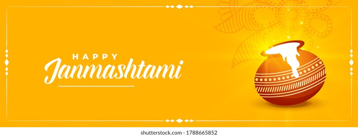 happy krishna janmashtami festival yellow banner design