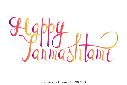 happy krishna janmashtami hand lettering inscription typography poster for indian traditional festival.