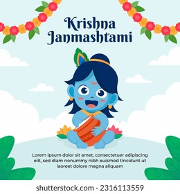 Happy krishna janmashtami hindu festival celebration for social media post