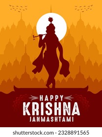 Happy krishna janmashtami hindu festival celebration for social media post vector design.