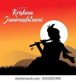 Happy Krishna Janmashtami hindu festival social media post vector illustration.