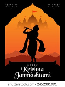 Happy Krishna Janmashtami hindu festival social media post vector illustration.