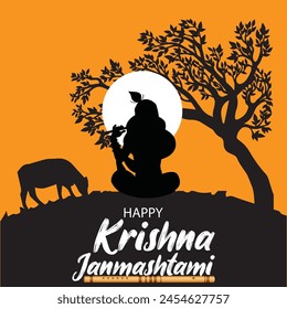 Happy krishna janmashtami hindu festival celebration for social media post vector design.