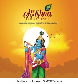 Happy krishna janmashtami hindu festival celebration for social media post vector design.
