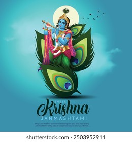 Happy krishna janmashtami hindu festival celebration for social media post vector design.
