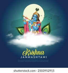 Happy krishna janmashtami hindu festival celebration for social media post vector design.

