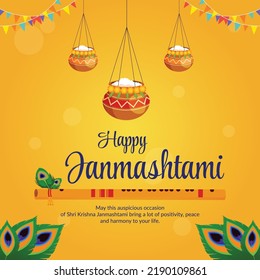 Happy Krishna Janmashtami Indian festival banner template.