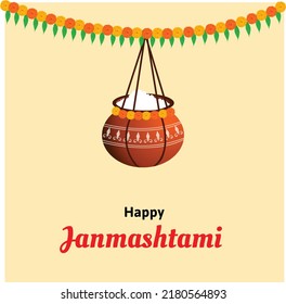 Happy Krishna Janmashtami Indian Hindu Festival Celebration Vector Illustration