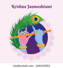 Happy Krishna Janmashtami, Lord Krishnas Hands playing Musical Flute