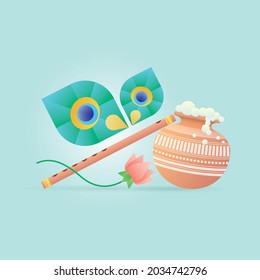 Happy krishna janmashtami social media banner with flute and makhan matki