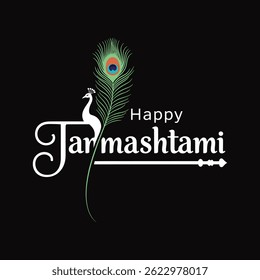 Happy Krishna Janmashtami Typography Vector | Hindu Festival Black Silhouette Font Art Design.