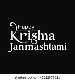 Happy Krishna Janmashtami Typography Vector | Hindu Festival Black Silhouette Font Art Design.