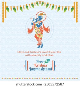 Happy Krishna Janmashtami wishes Social Media Post Template Design Vector