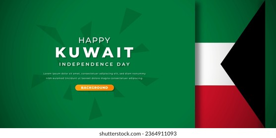 Happy Kuwait Independence Day Design Paper Cut Shapes Background Illustration for Poster, Banner, Advertising, Greeting Card