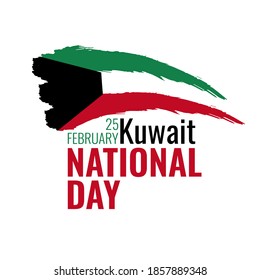 Happy Kuwait National Day greeting card, banner, poster design print. Kuwait flag grunge vector illustration on white background. National holiday celebrate 25-26 February